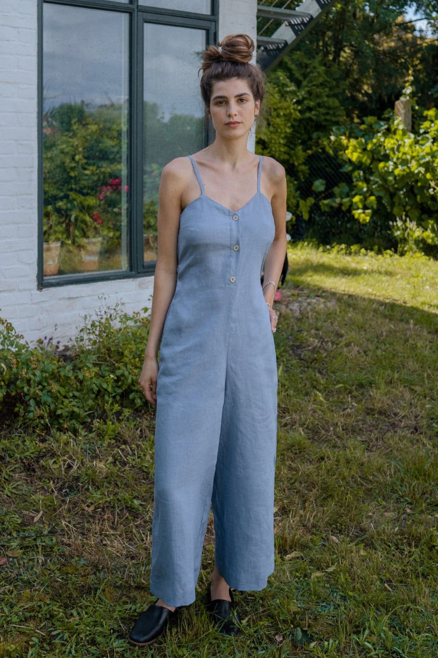 Online Rotholz Jumpsuit Leinen Mix - Hellblau