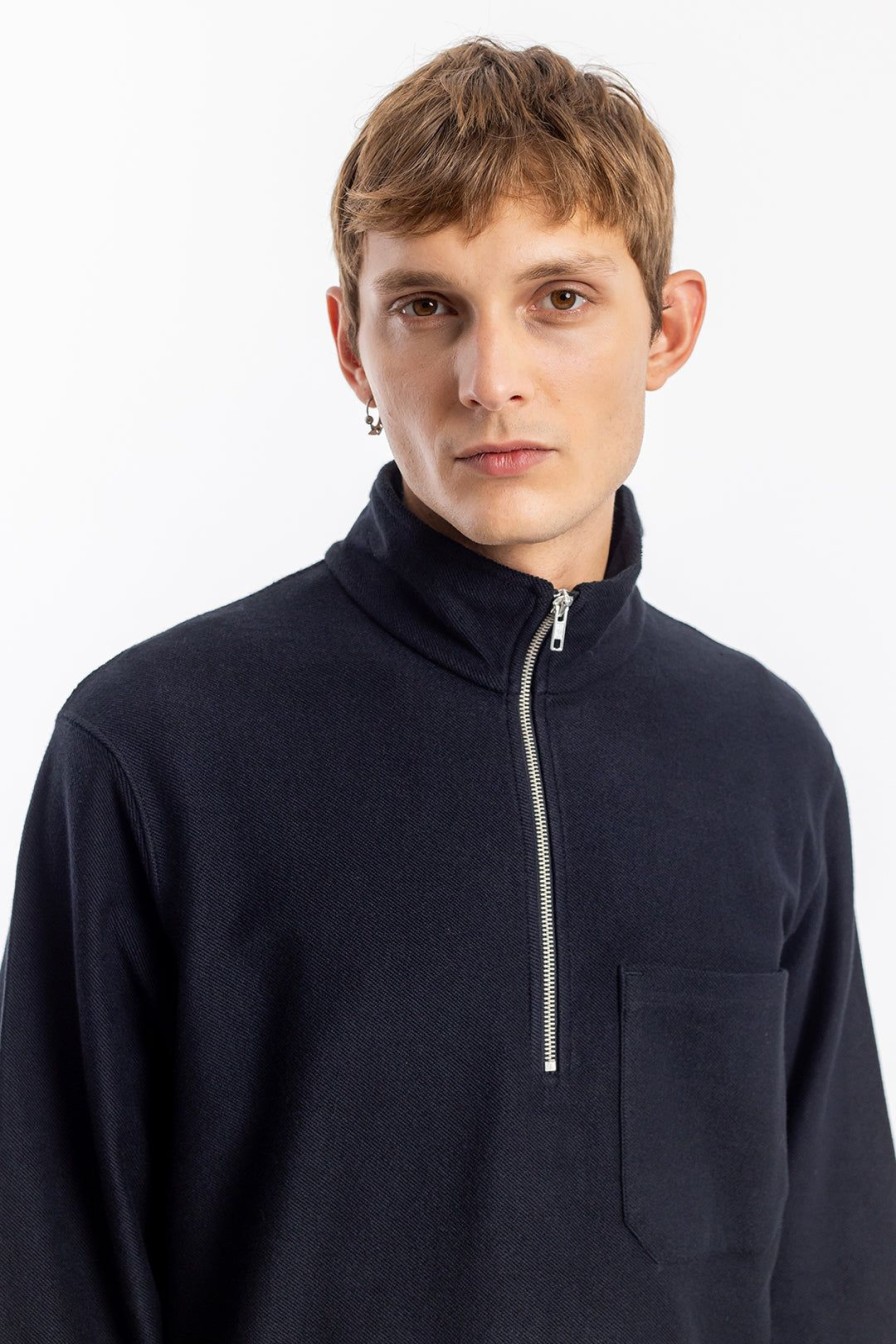 New Rotholz Half Zip Sweatshirt Bio Baumwolle - Schwarz