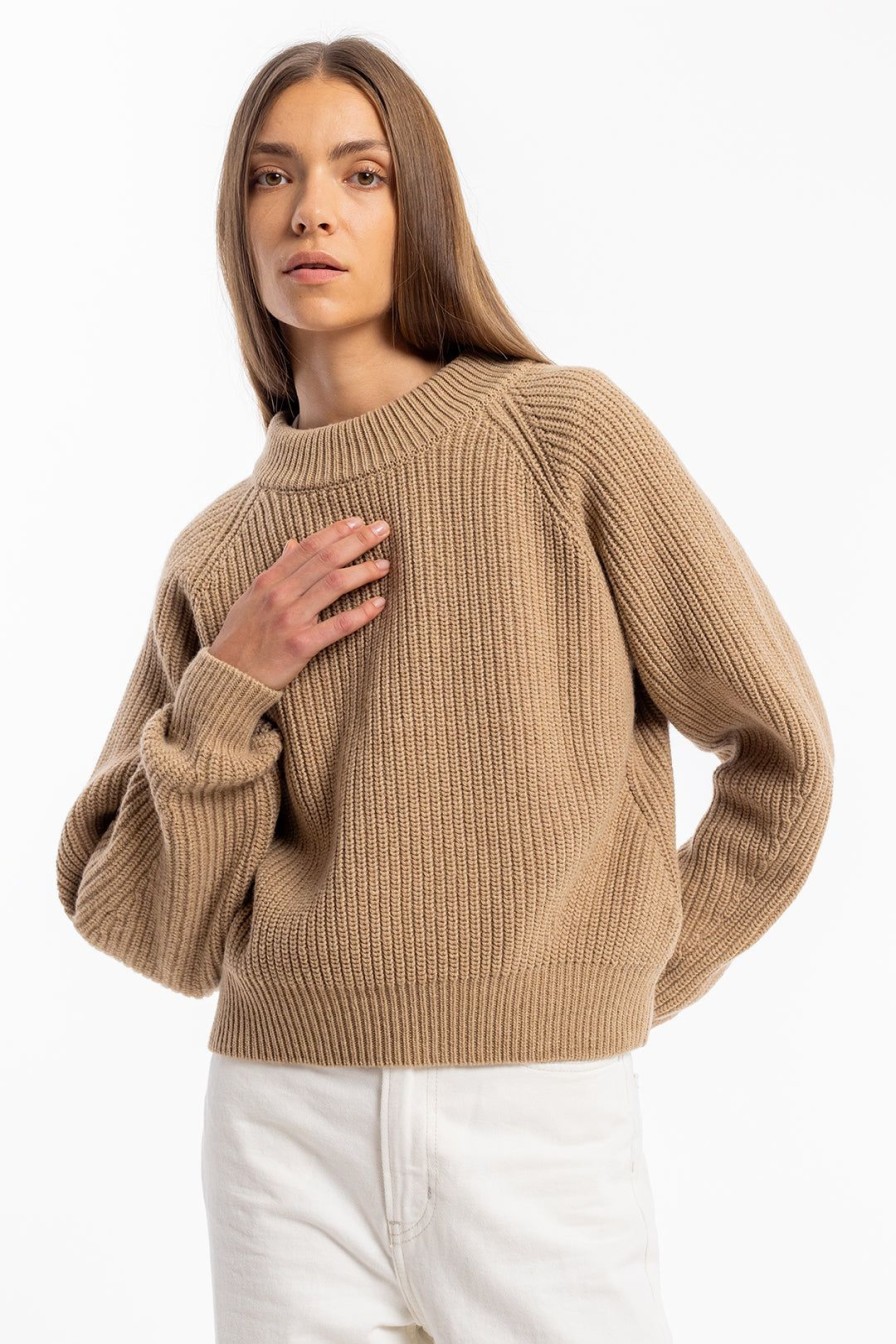 Online Rotholz Grober Strickpullover Wollmischung - Beige