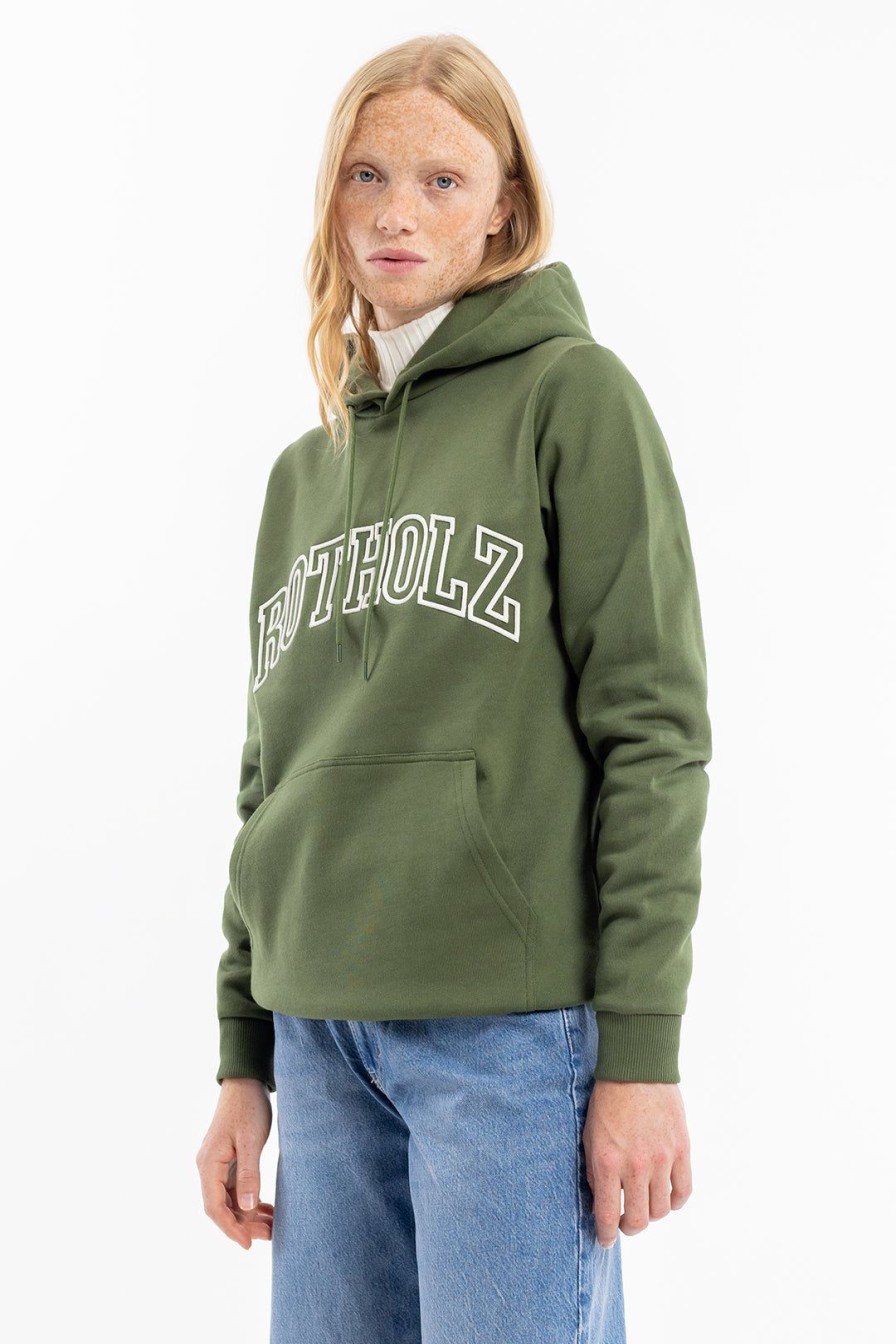 Clearance Rotholz Varsity Logo Hoodie Bio Baumwolle - Grun