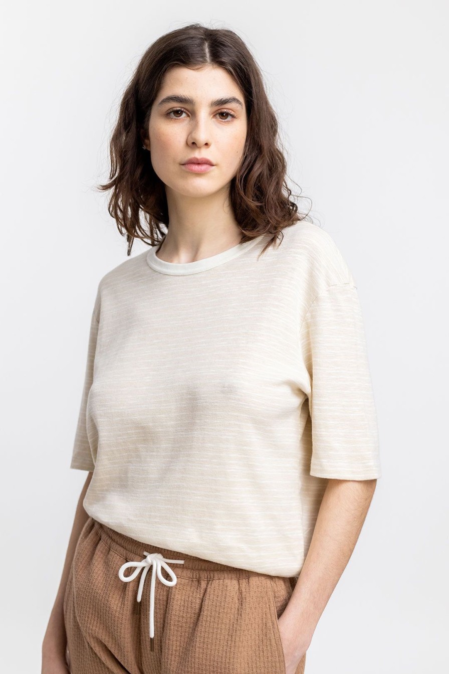 Wholesale Rotholz Gestreiftes T-Shirt Creme