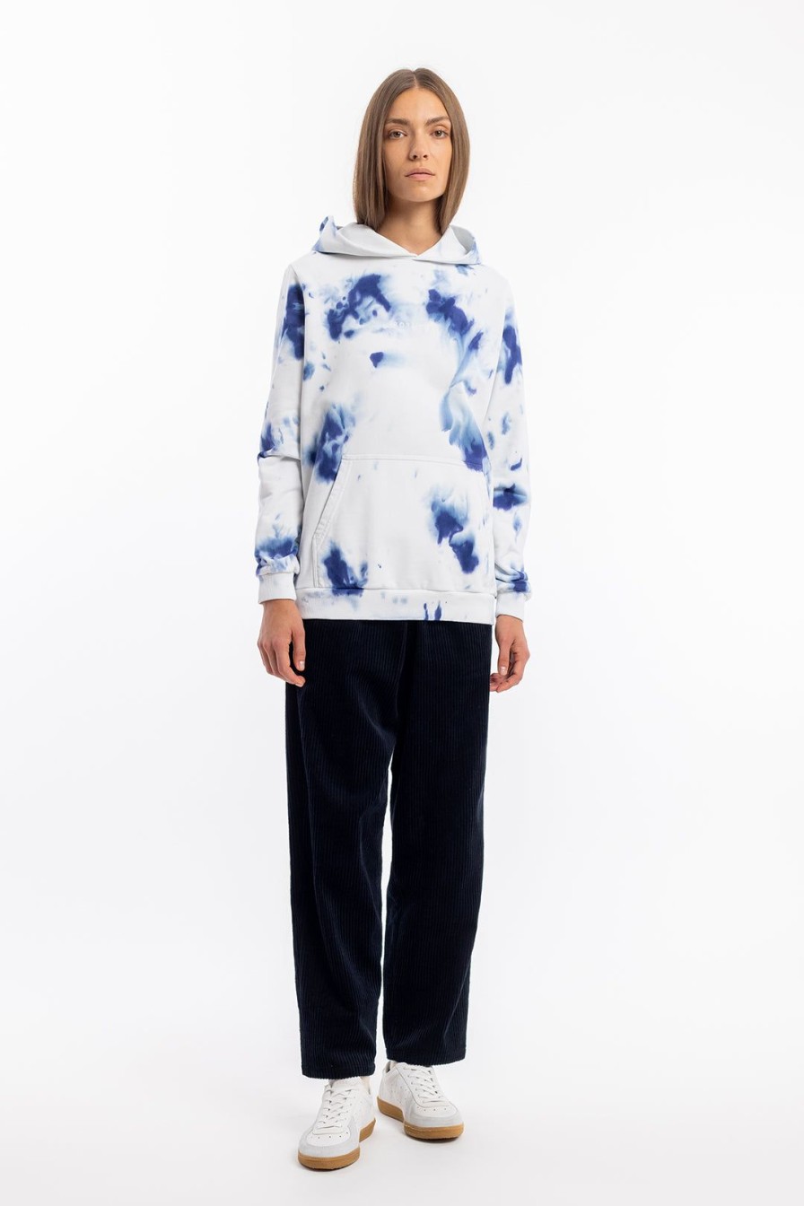 Hot Rotholz Batik Hoodie Bio Baumwolle - Blau/Off-White