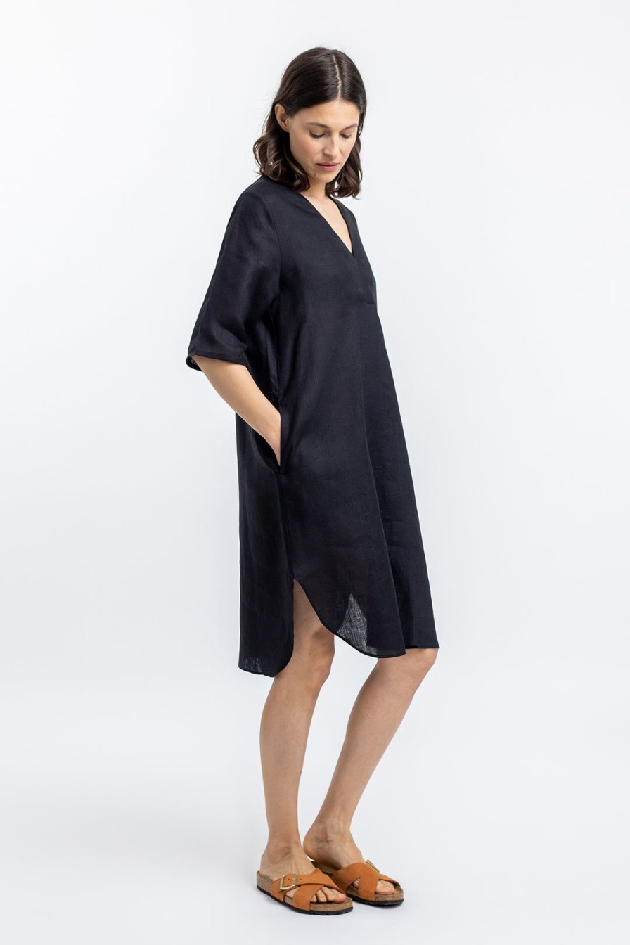 Hot Rotholz Leinen Kaftan Kleid Schwarz