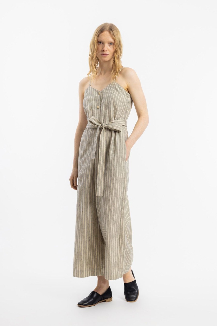 Hot Rotholz Jumpsuit Leinen Mix - Grau Gestreift