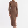 Wholesale Rotholz Mock Neck Kleid Aus Rippenstrick Braun