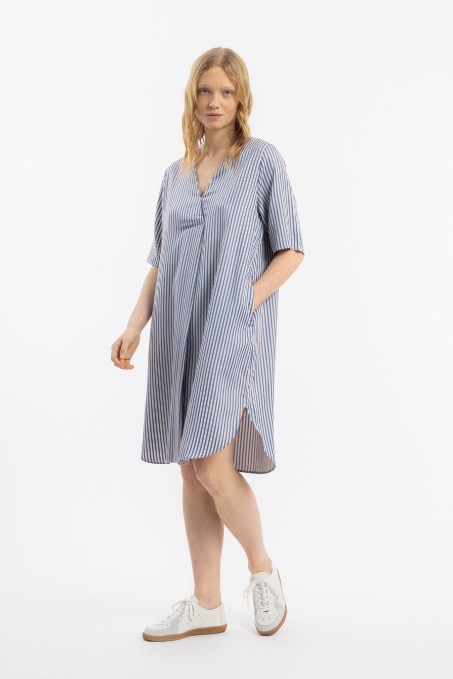 Best Rotholz Kaftan Kleid Lyocell - Blau Gestreift