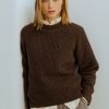 Wholesale Rotholz Grober Strickpullover Wollmischung - Braun